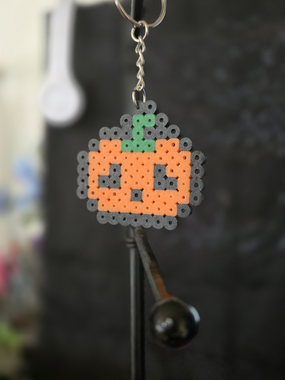 Handmade Pumpkin Perler KeyChain - Orange & Black
